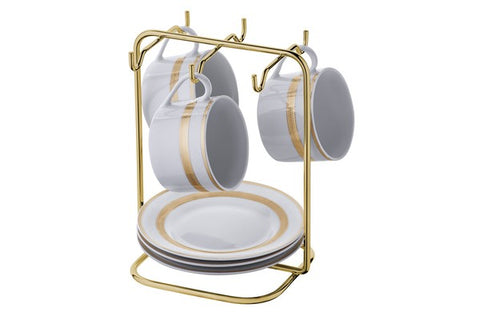 SOPORTE PARA TAZAS Y PLATILLOS DE TÉ DORADO