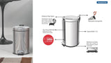 BASURERO ACERO INOX C/PEDAL 12 LTS TRAMONTINA