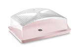 PORTA TORTA RECTANGULAR ROSA TRASLUCIDO